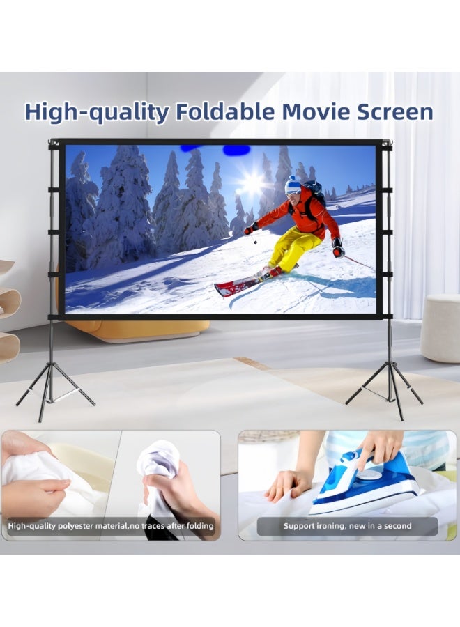 شاشة عرض بروجكتور مع حامل، شاشة عرض محمولة مقاس 100 بوصة للاستخدام الداخلي والخارجي، شاشة عرض أفلام بدقة 4K عالية الوضوح بنسبة عرض إلى ارتفاع 16:9 مع حقيبة حمل، استمتع بتجربة سينمائية منزلية مميزة. - Image 3